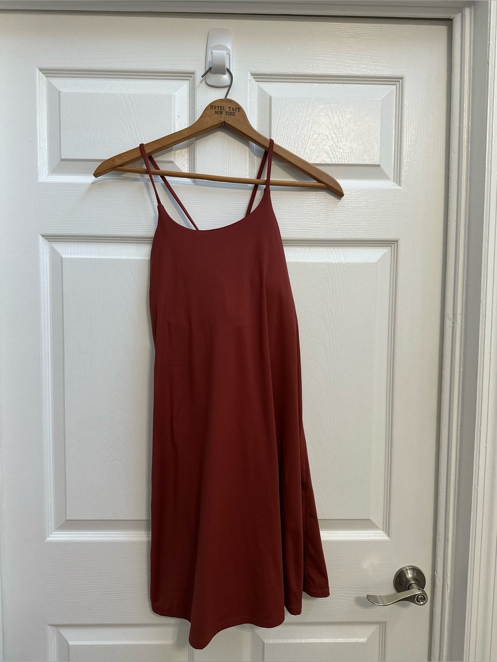 Minimal Double-Strap athletic Midi Dress in Rust shelf bra xl